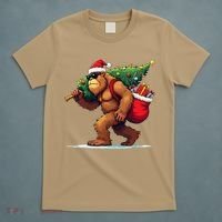 Bigfoot Santa Christmas Tree Lights Funny Xmas Sasquatch T-Shirt thumb 5