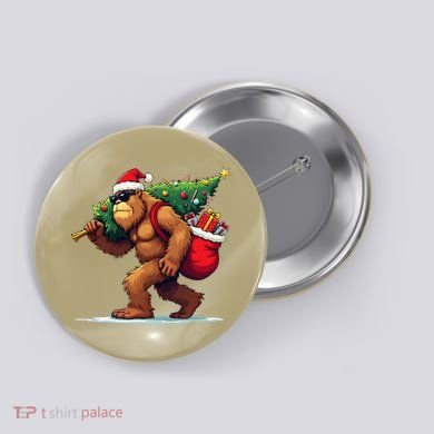 Bigfoot Santa Christmas Tree Lights Funny Xmas Sasquatch Button