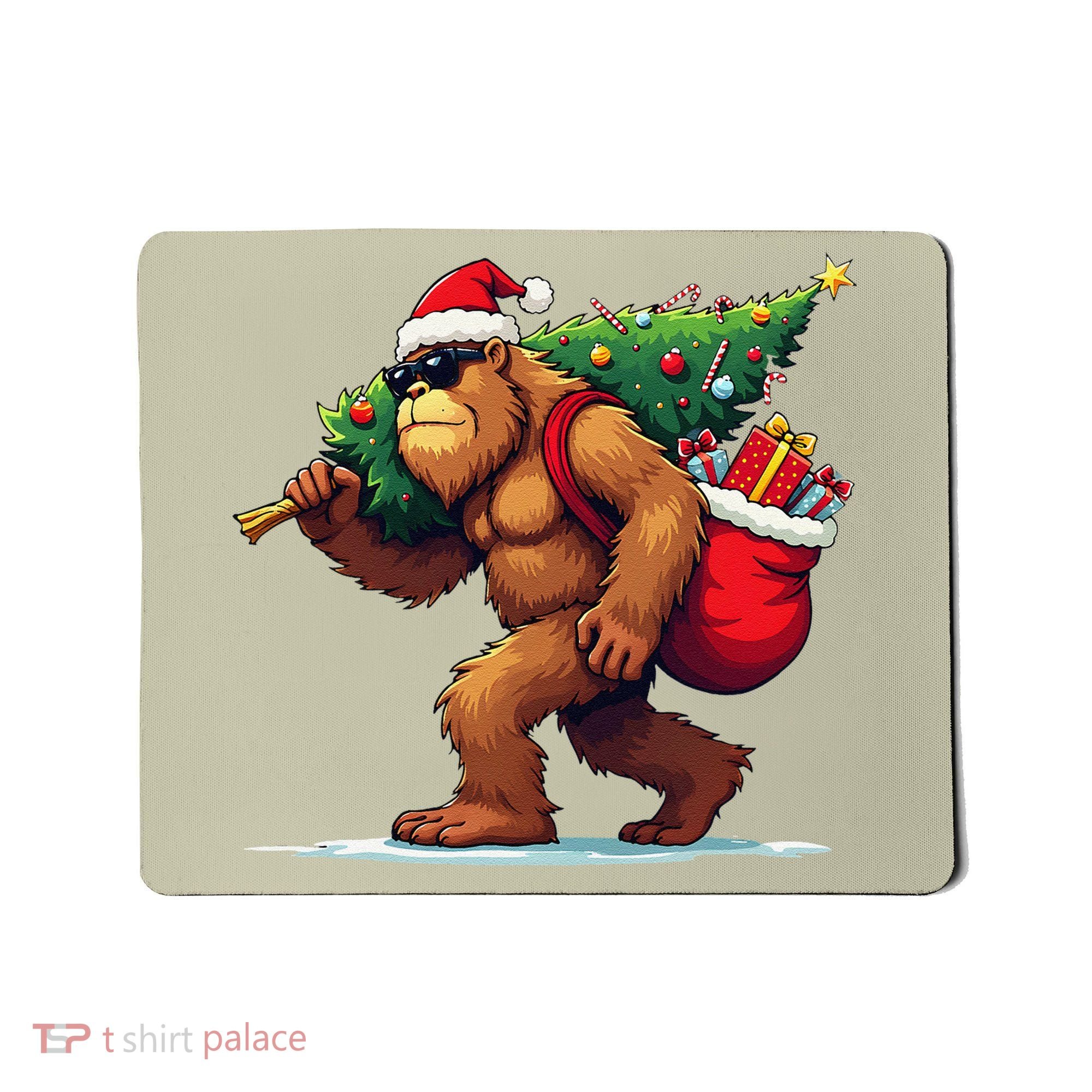 Bigfoot Santa Christmas Tree Lights Funny Xmas Sasquatch Mousepad
