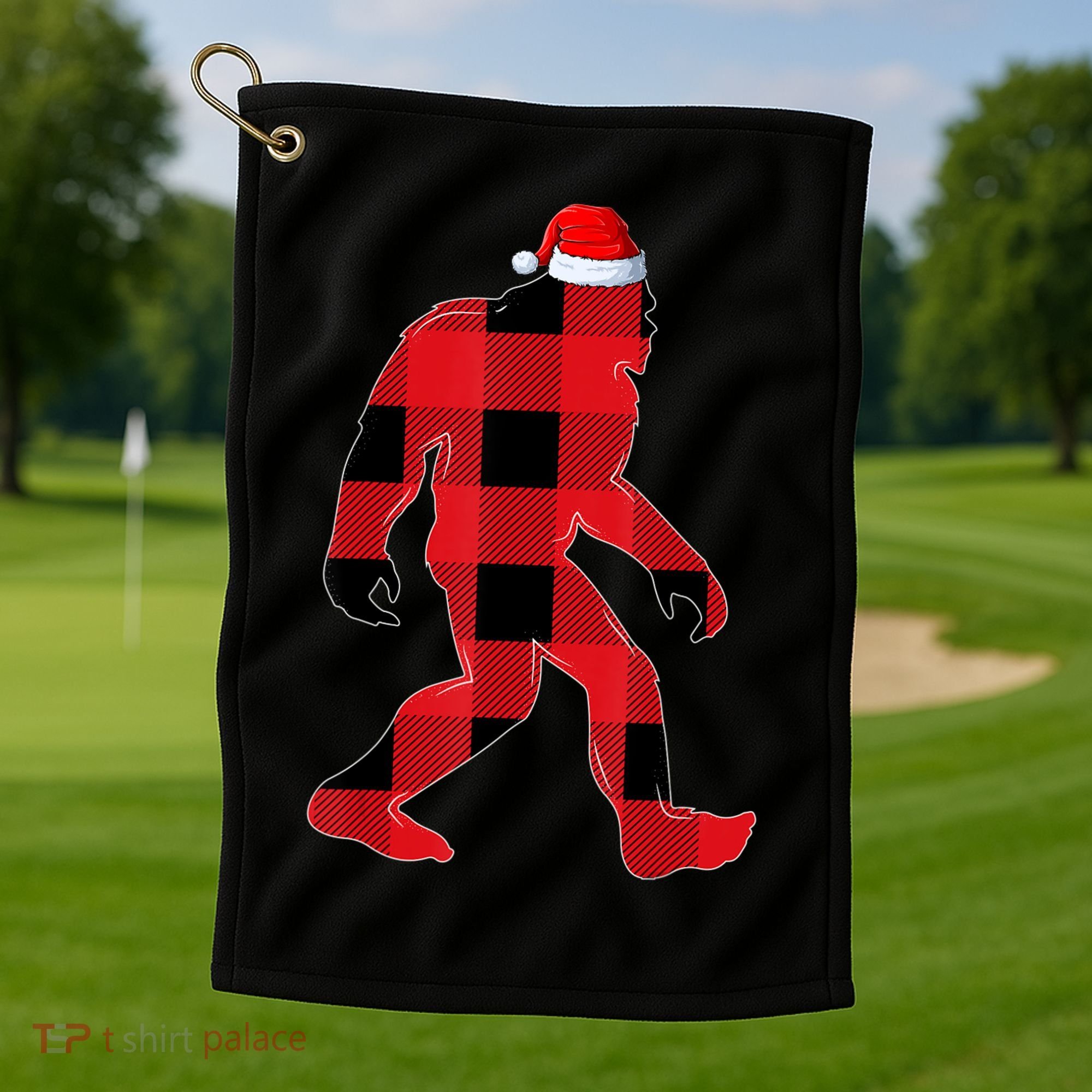 Bigfoot Santa Christmas Lights Xmas Boys Sasquatch Golf Towel