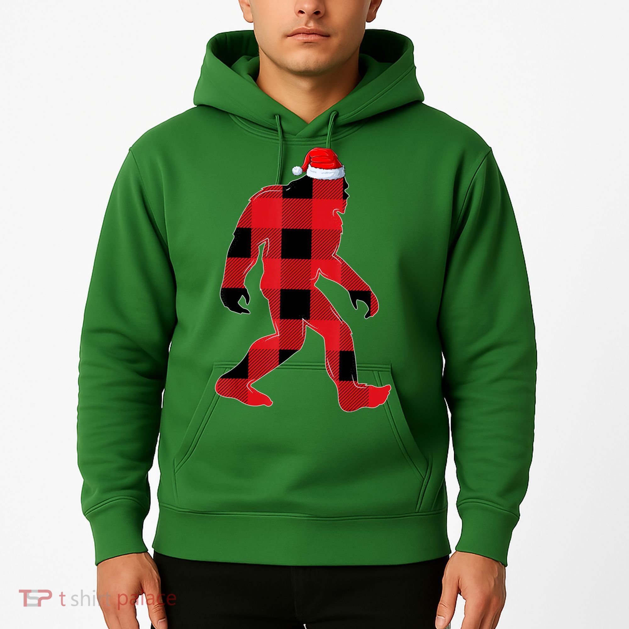 Bigfoot Santa Christmas Lights Xmas Boys Sasquatch Hoodie