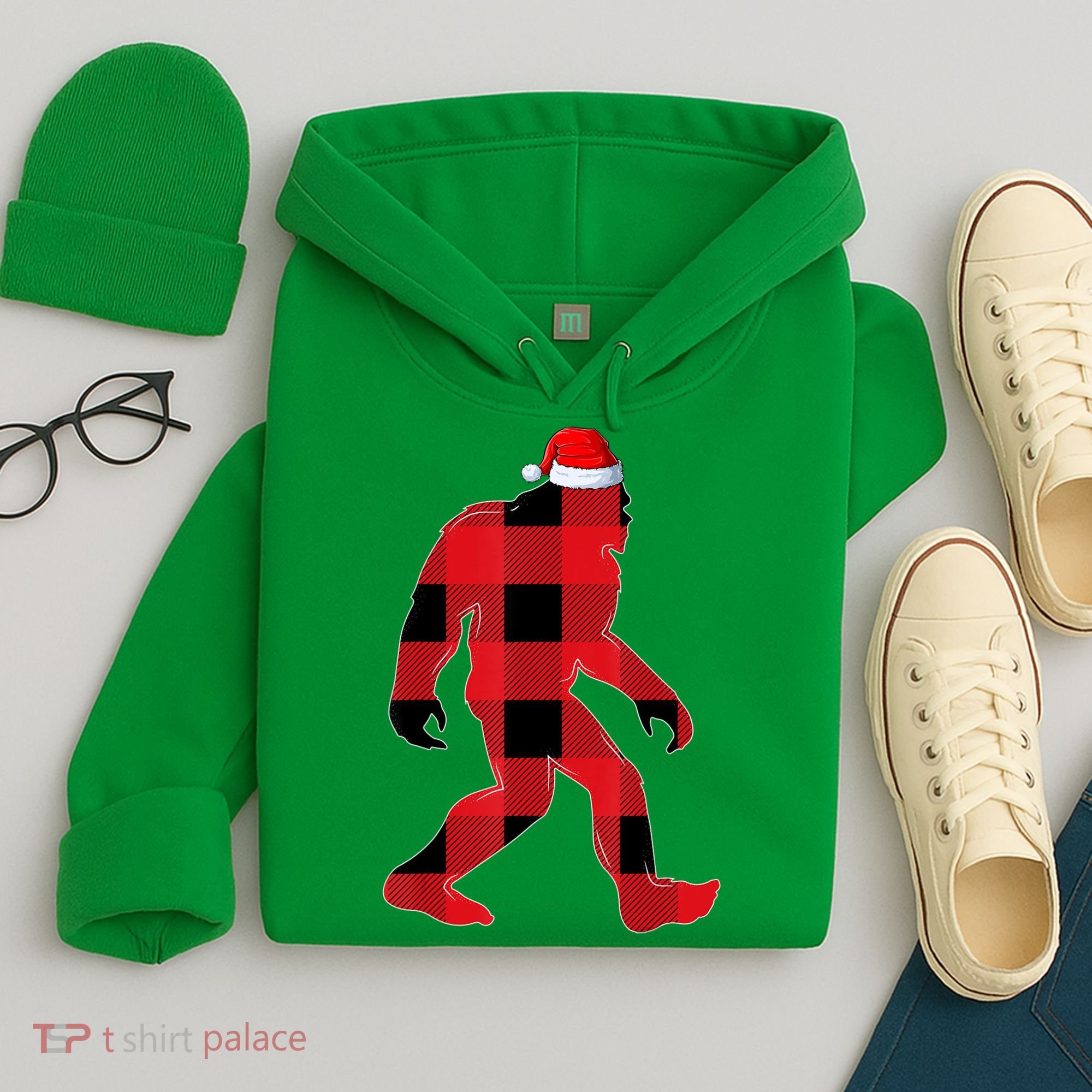 Bigfoot Santa Christmas Lights Xmas Boys Sasquatch Hoodie
