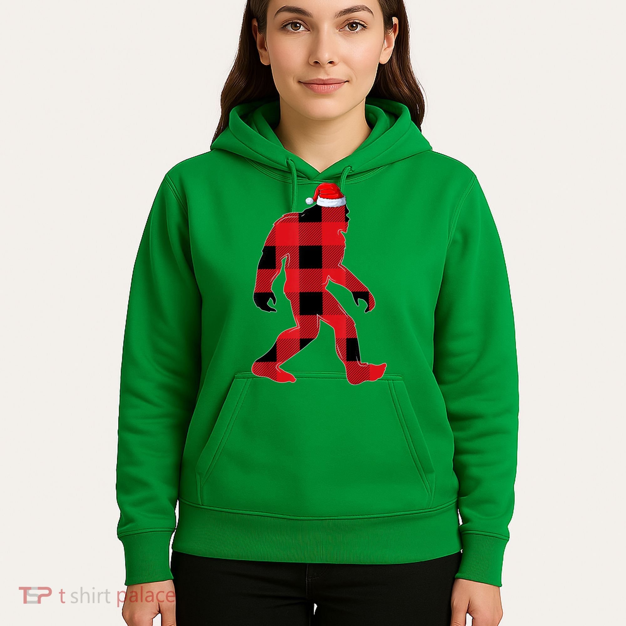Bigfoot Santa Christmas Lights Xmas Boys Sasquatch Hoodie