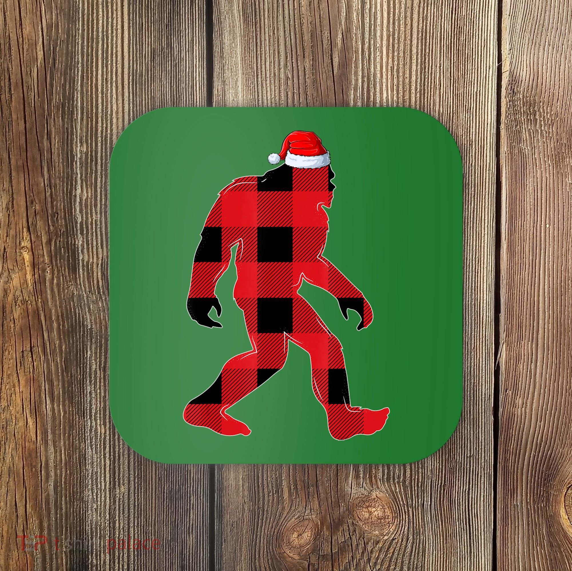 Bigfoot Santa Christmas Lights Xmas Boys Sasquatch Coaster