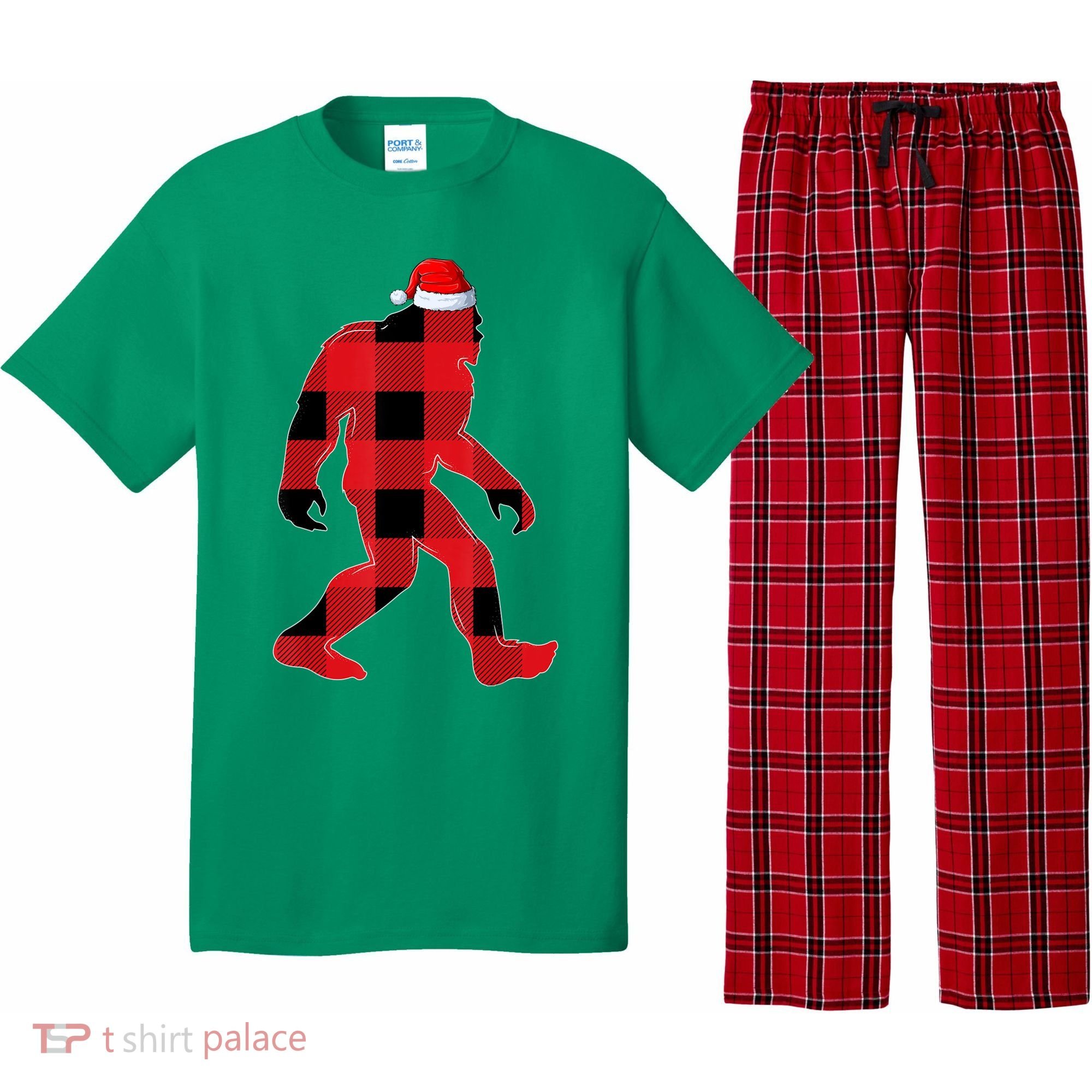 Bigfoot Santa Christmas Lights Xmas Boys Sasquatch Pajama Set