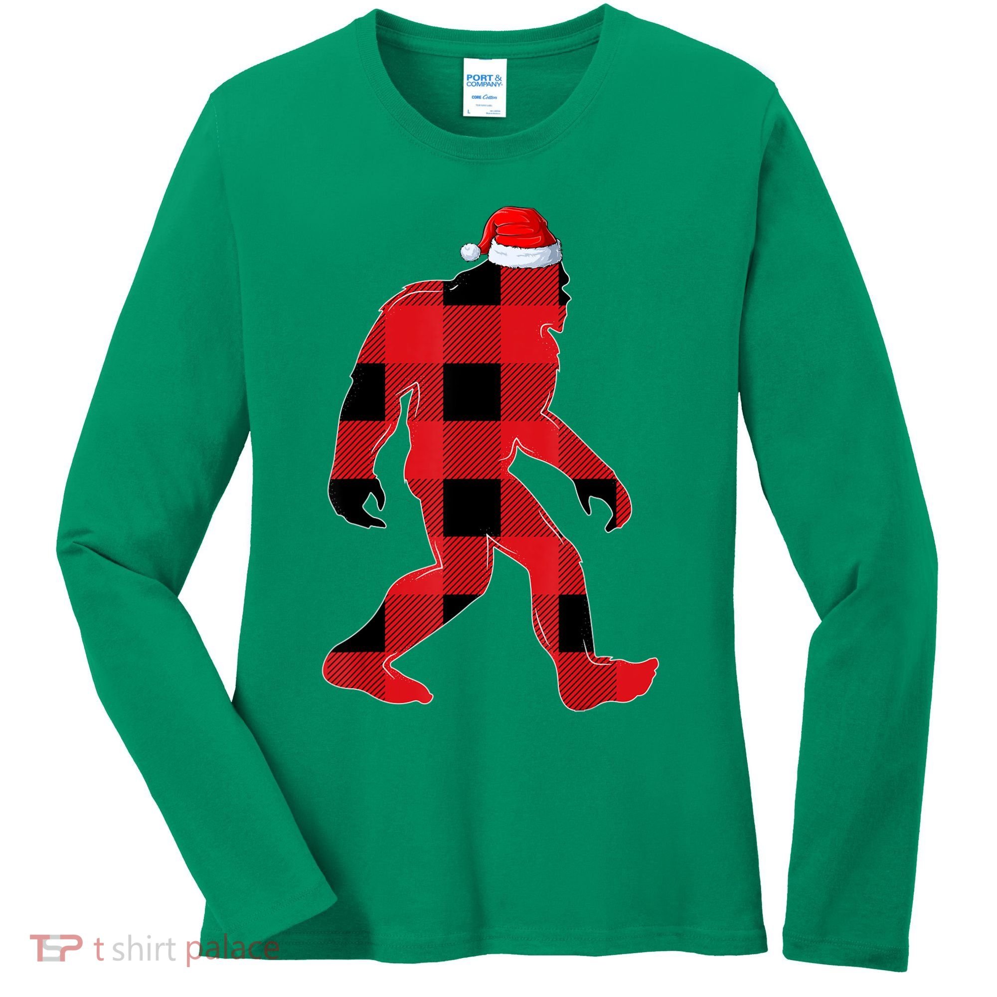 Bigfoot Santa Christmas Lights Xmas Boys Sasquatch Women's Long Sleeve Shirt