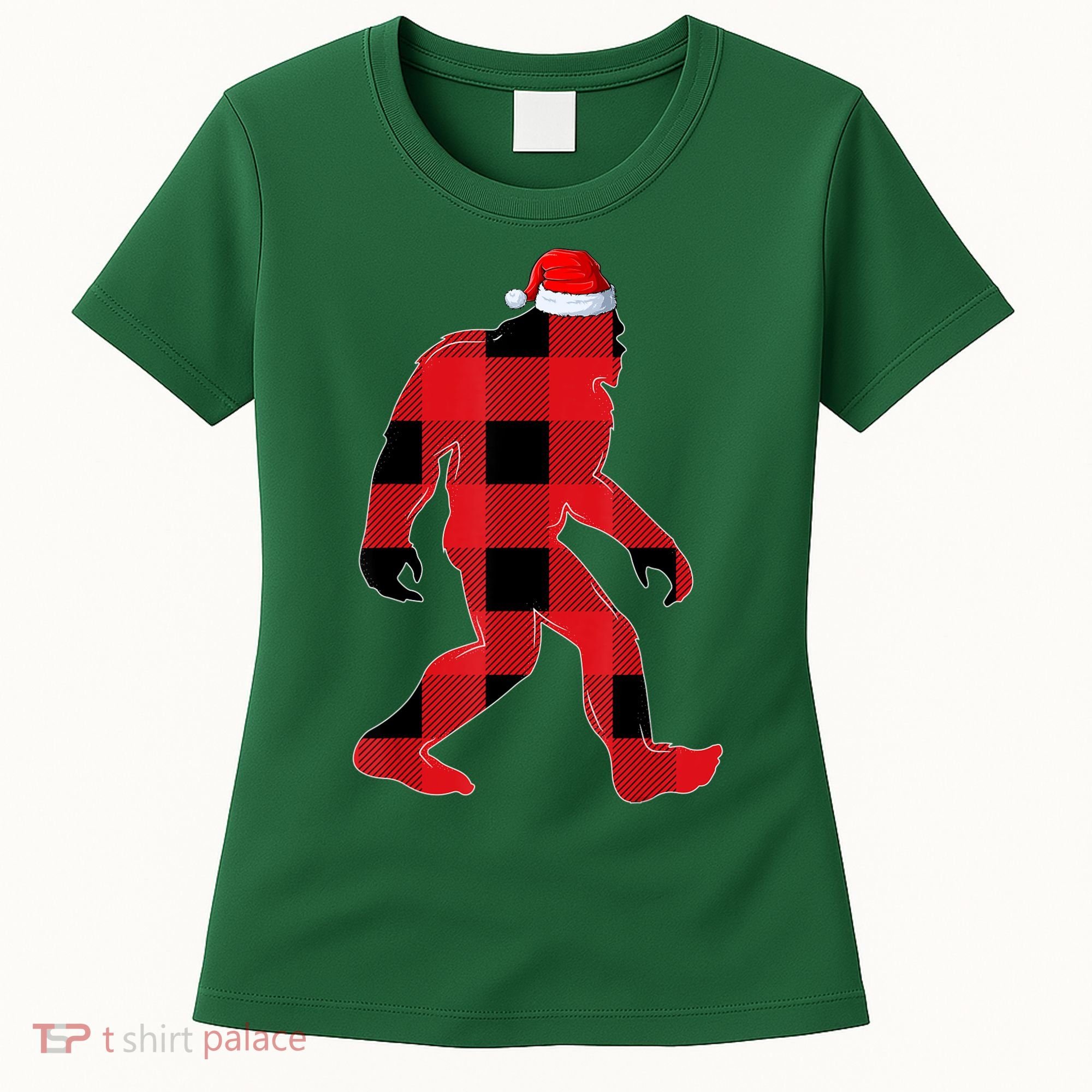 Bigfoot Santa Christmas Lights Xmas Boys Sasquatch Women's T-Shirt