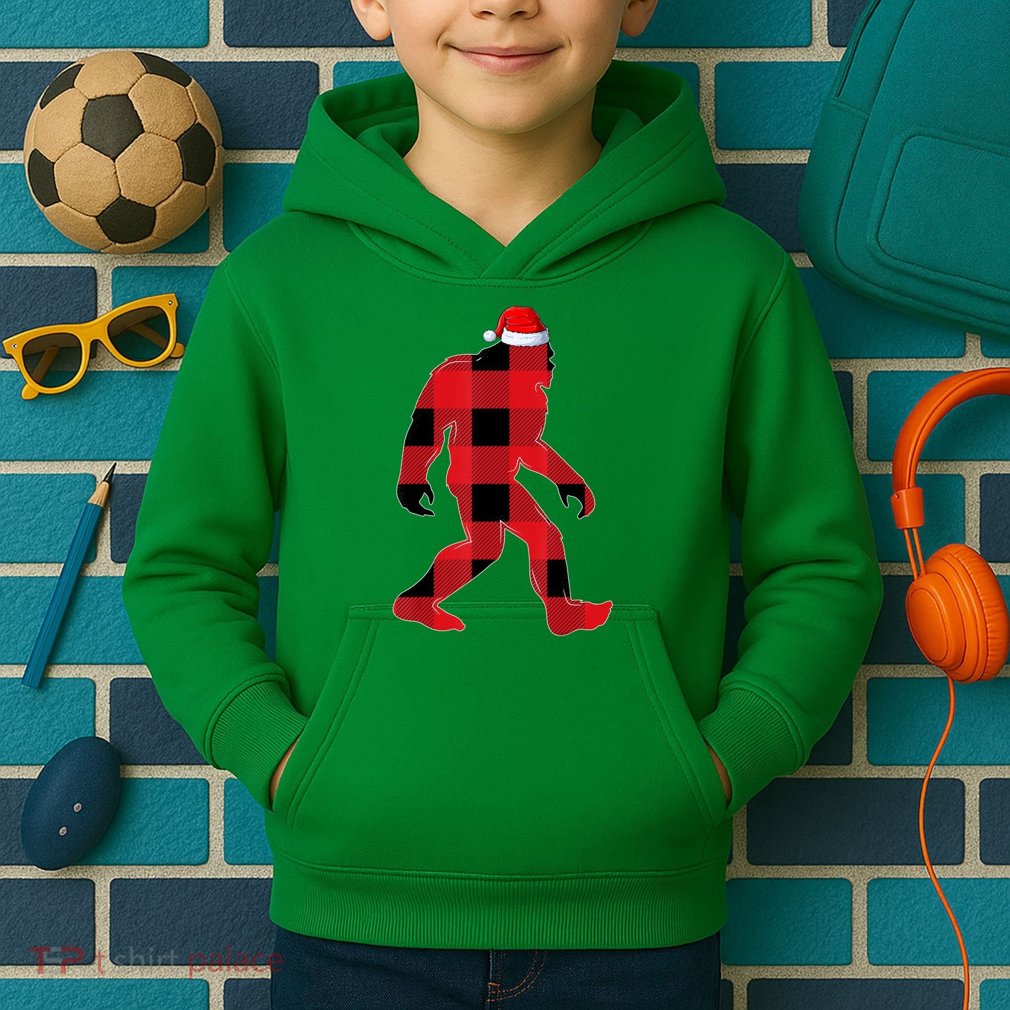 Bigfoot Santa Christmas Lights Xmas Boys Sasquatch Kids Hoodie
