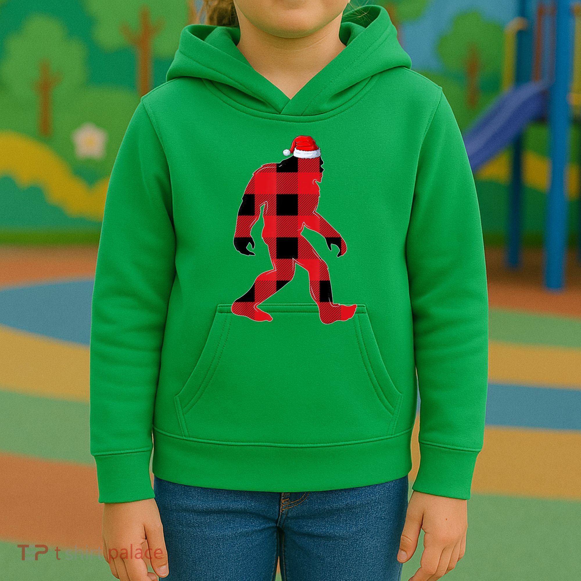 Bigfoot Santa Christmas Lights Xmas Boys Sasquatch Kids Hoodie