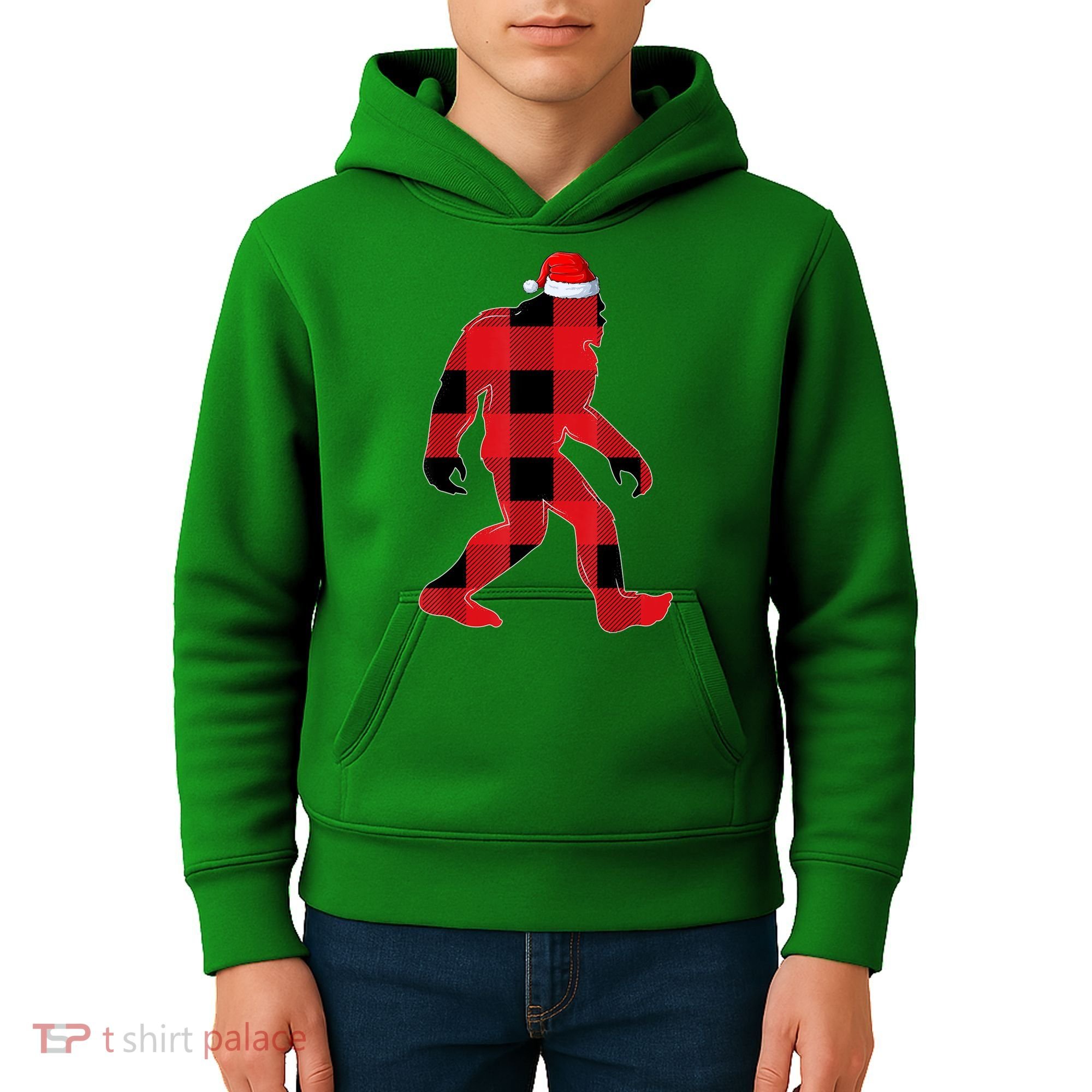 Bigfoot Santa Christmas Lights Xmas Boys Sasquatch Kids Hoodie