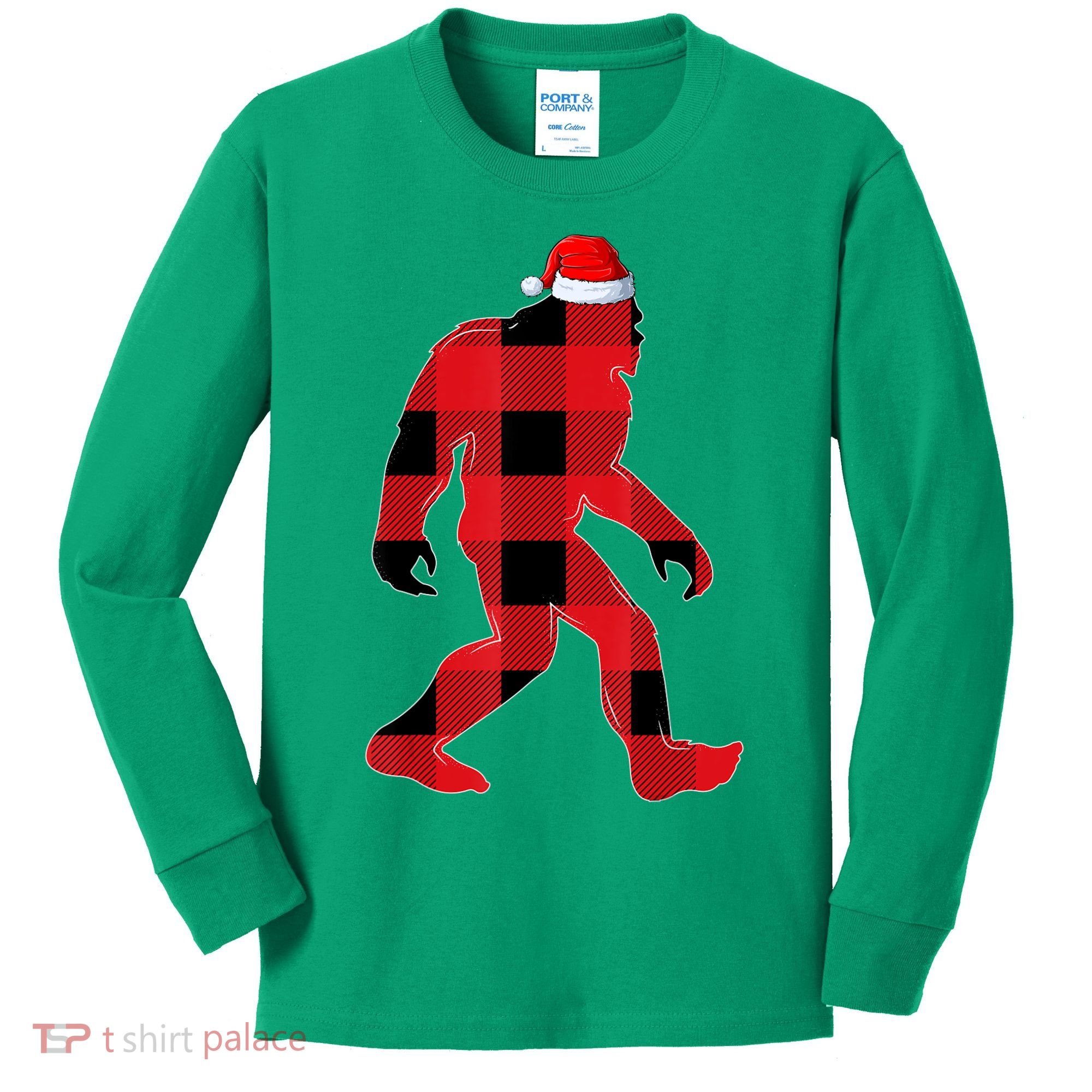 Bigfoot Santa Christmas Lights Xmas Boys Sasquatch Kids Long Sleeve Shirt