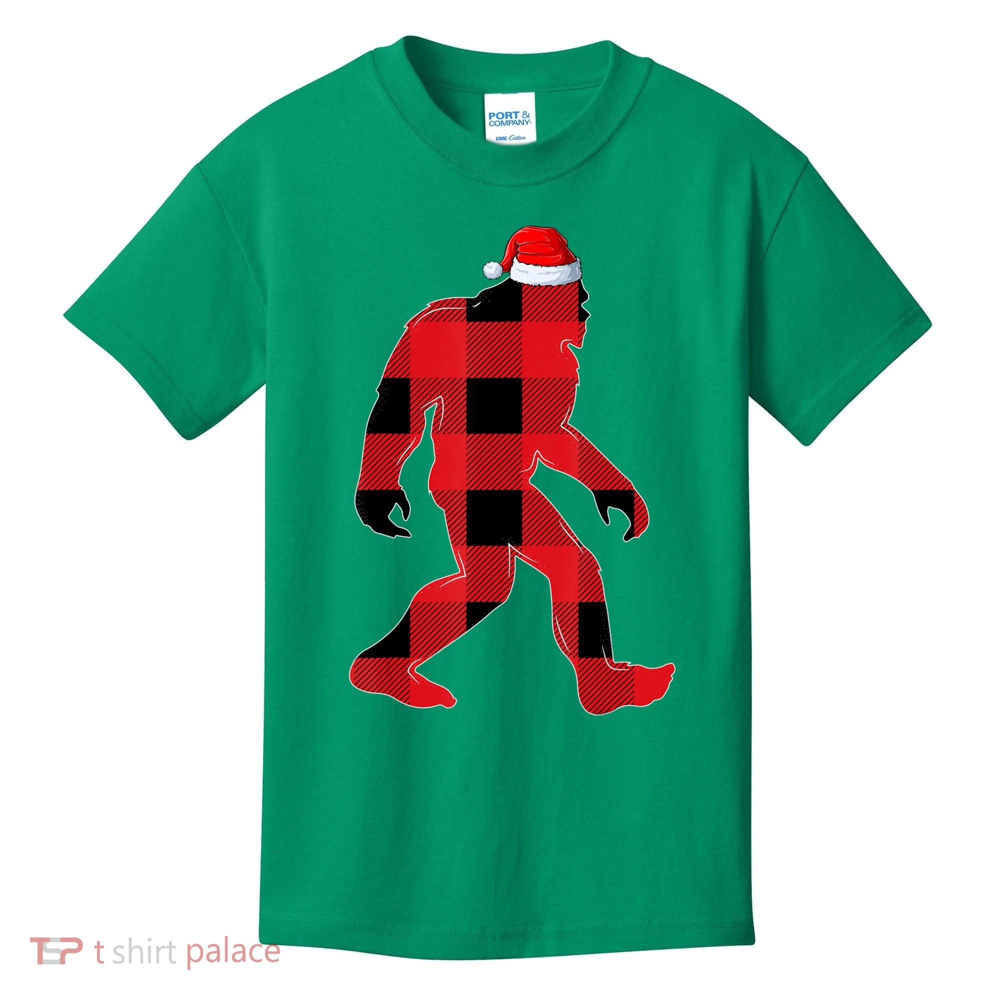 Bigfoot Santa Christmas Lights Xmas Boys Sasquatch Kids T-Shirt