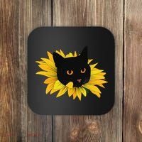 Black Sunflower Cat Cute Coaster thumb 0