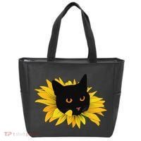 Black Sunflower Cat Cute Tote Bag thumb 0
