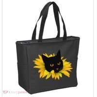Black Sunflower Cat Cute Tote Bag thumb 2