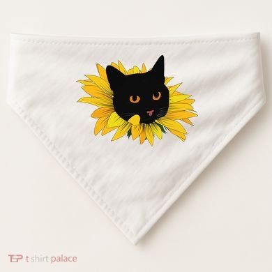 Black Sunflower Cat Cute USA-Made Doggie Bandana