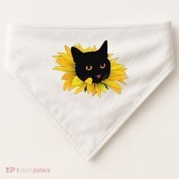 Black Sunflower Cat Cute USA-Made Doggie Bandana thumb 0