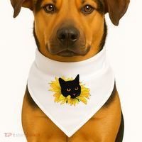 Black Sunflower Cat Cute USA-Made Doggie Bandana thumb 1