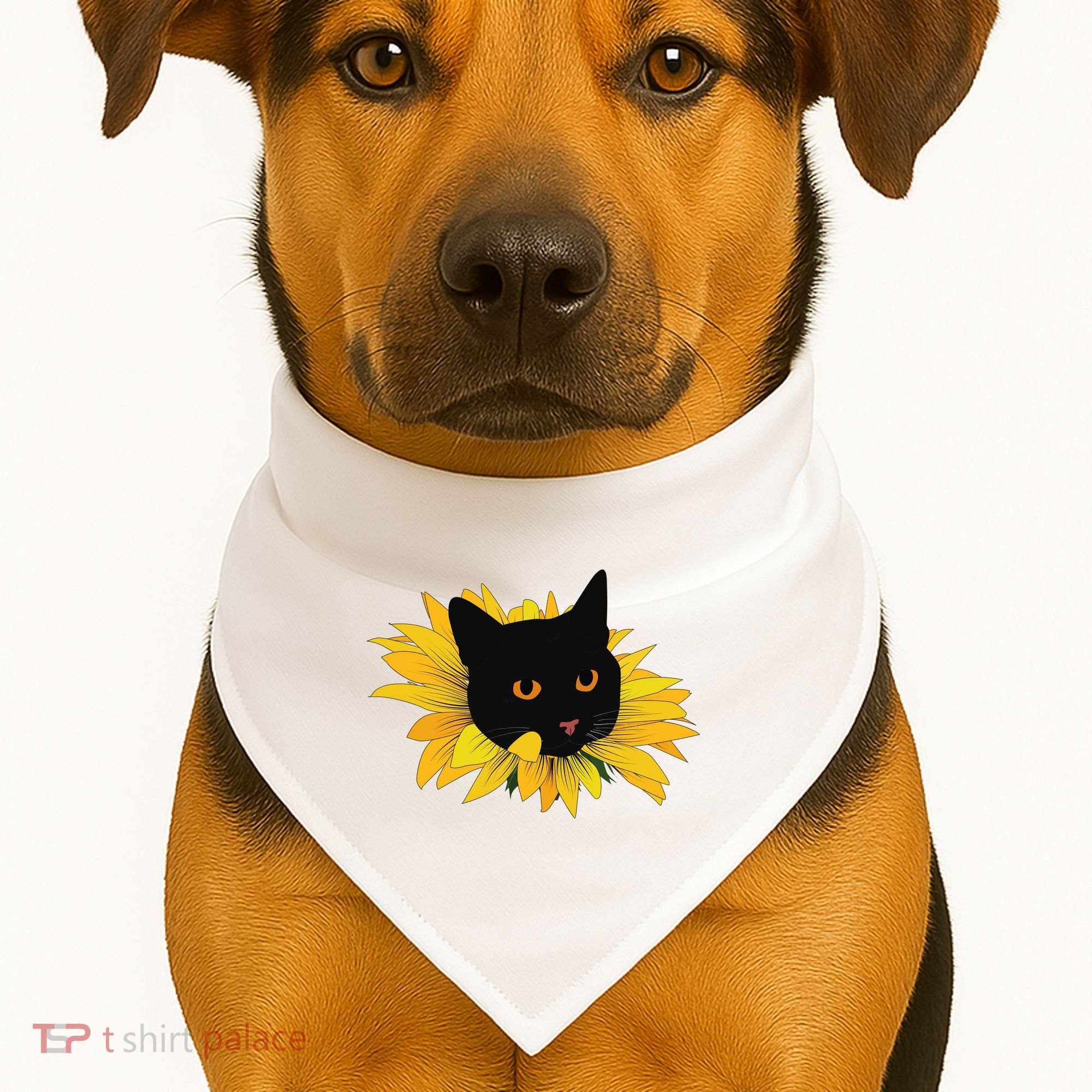 Black Sunflower Cat Cute USA-Made Doggie Bandana