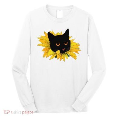 Black Sunflower Cat Cute Long Sleeve Shirt