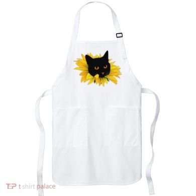 Black Sunflower Cat Cute Apron