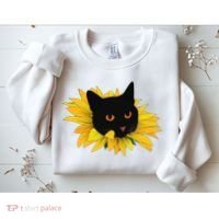 Black Sunflower Cat Cute Sweatshirt thumb 2