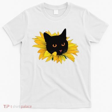Black Sunflower Cat Cute T-Shirt