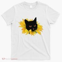 Black Sunflower Cat Cute T-Shirt thumb 0