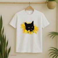 Black Sunflower Cat Cute T-Shirt thumb 2