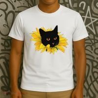 Black Sunflower Cat Cute T-Shirt thumb 3