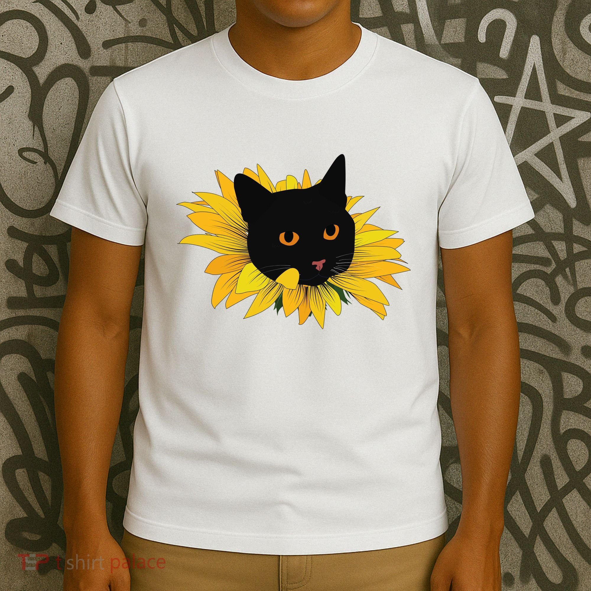 Black Sunflower Cat Cute T-Shirt