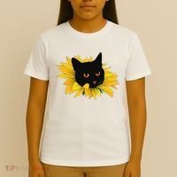 Black Sunflower Cat Cute T-Shirt thumb 4