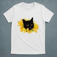 Black Sunflower Cat Cute T-Shirt thumb 5