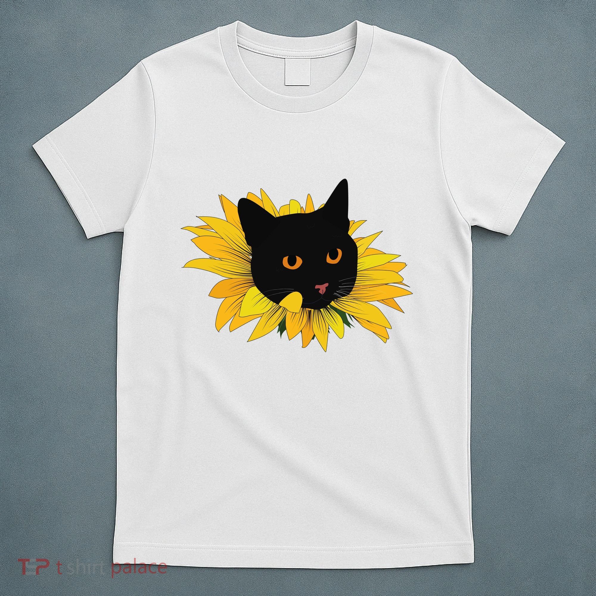 Black Sunflower Cat Cute T-Shirt