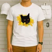 Black Sunflower Cat Cute T-Shirt thumb 6