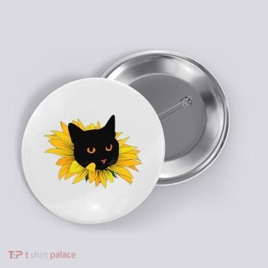 Black Sunflower Cat Cute Button