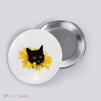 Black Sunflower Cat Cute Button thumb 0
