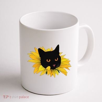 Black Sunflower Cat Cute Coffee Mug back