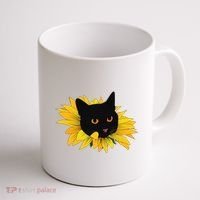 Black Sunflower Cat Cute Coffee Mug thumb 1
