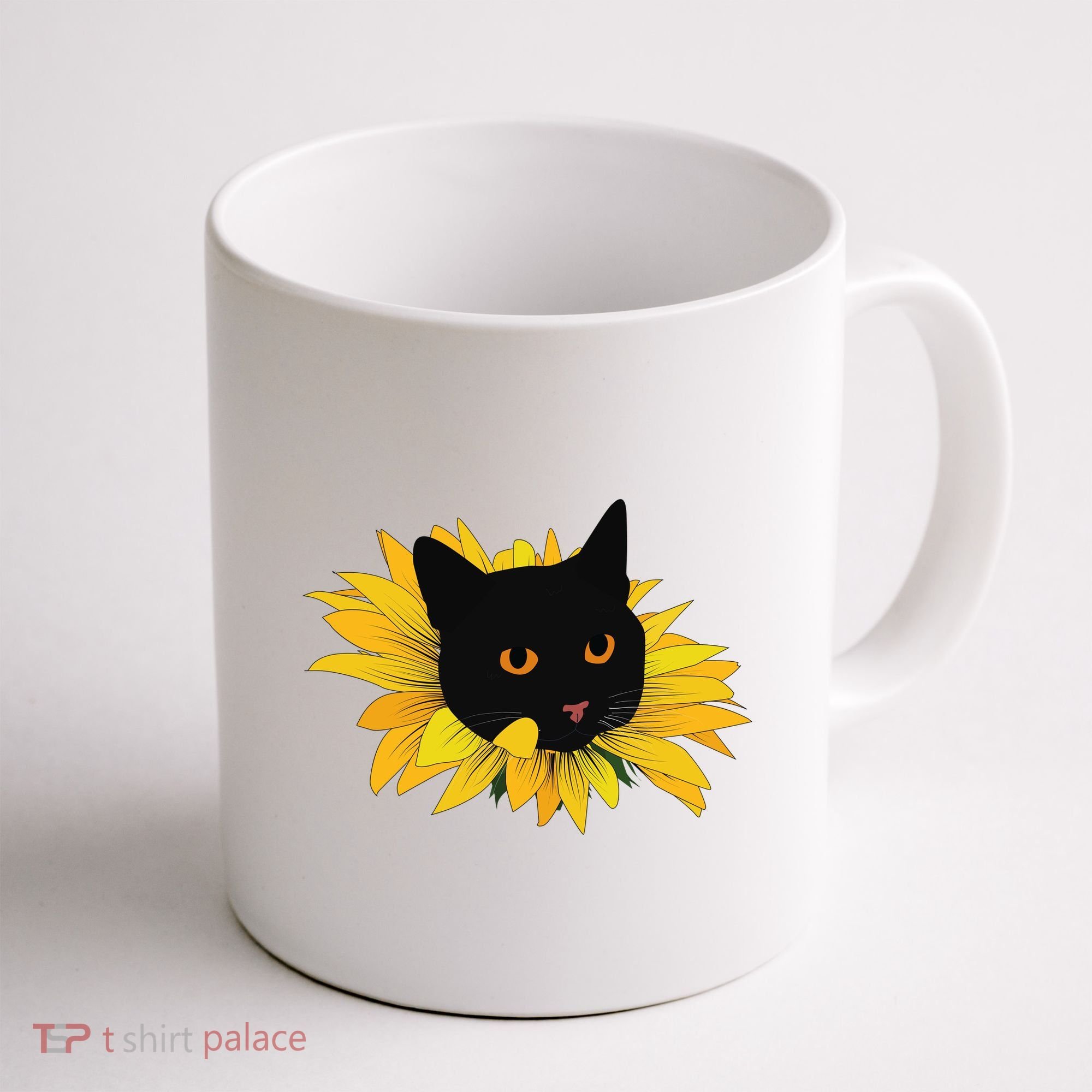 Black Sunflower Cat Cute Coffee Mug