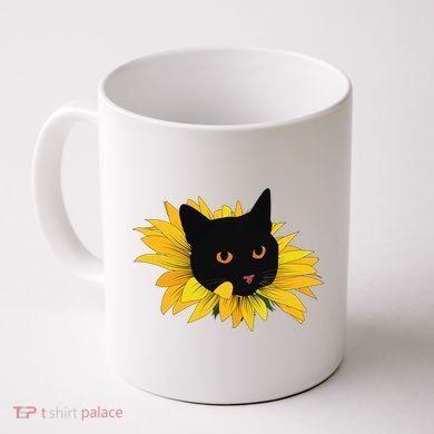 Black Sunflower Cat Cute Coffee Mug