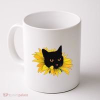 Black Sunflower Cat Cute Coffee Mug thumb 0