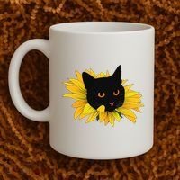 Black Sunflower Cat Cute Coffee Mug thumb 2
