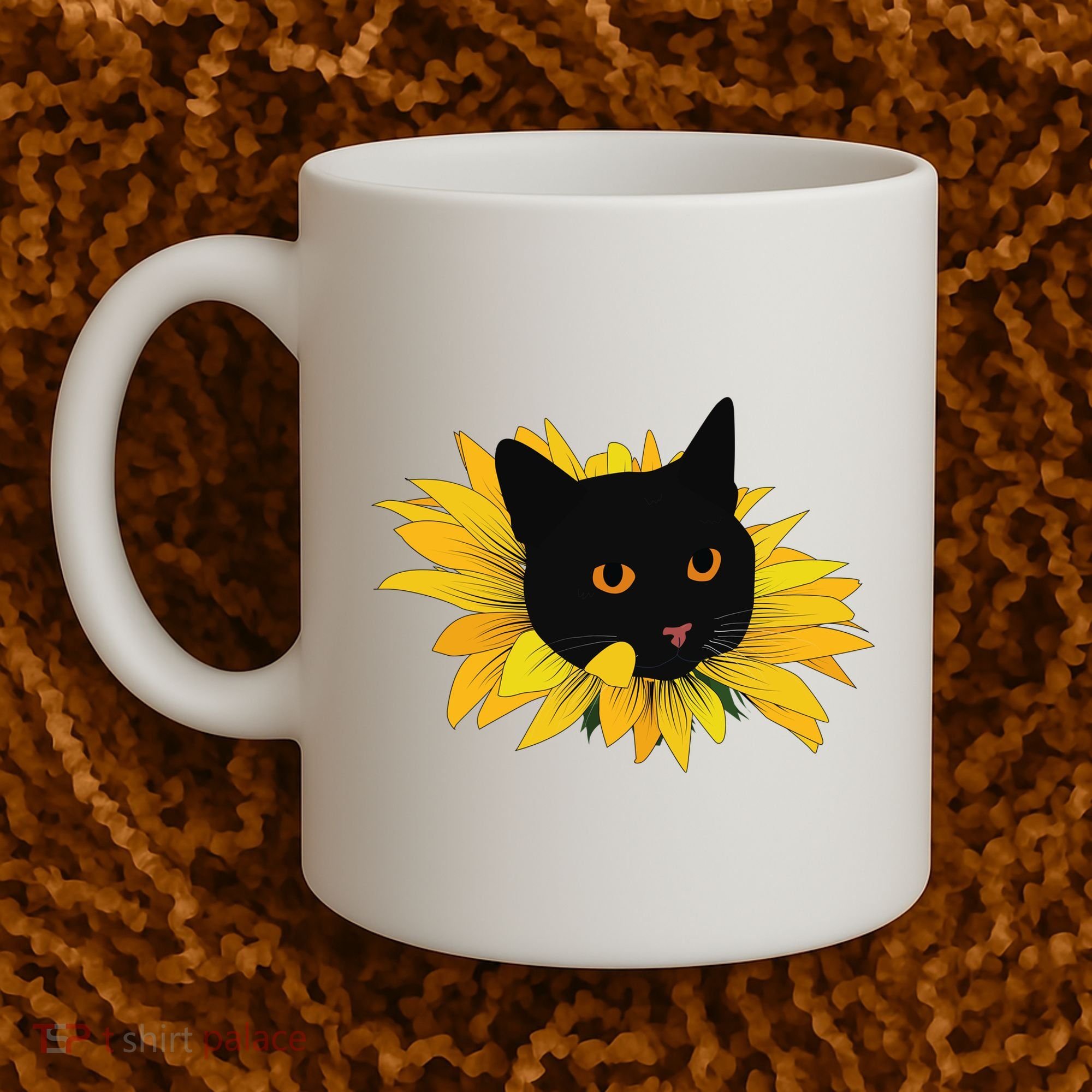 Black Sunflower Cat Cute Coffee Mug
