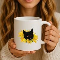 Black Sunflower Cat Cute Coffee Mug thumb 3