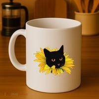 Black Sunflower Cat Cute Coffee Mug thumb 4