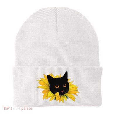 Black Sunflower Cat Cute Beanie