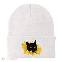Black Sunflower Cat Cute Beanie thumb 0