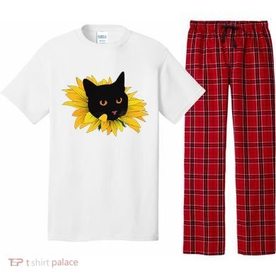 Black Sunflower Cat Cute Pajama Set