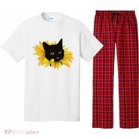Black Sunflower Cat Cute Pajama Set thumb 0